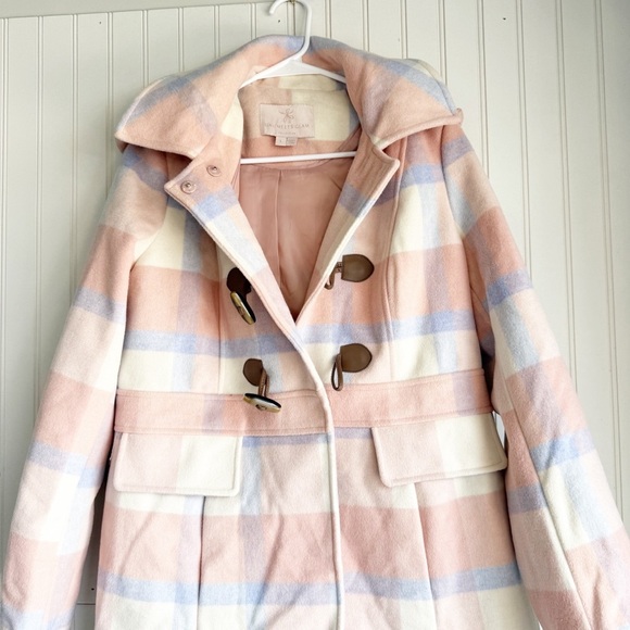Gal Meets Glam Size L Pink Annelise Plaid Wool Hooded Coat NEW! - Picture 4 of 8